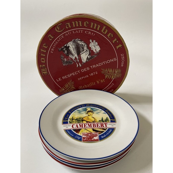 Kiss That Frog Cheese Plates Le Fromage Set of‎ 4 Salad Dessert 7" French Theme - Picture 1 of 11
